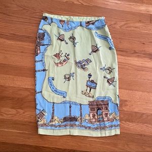 Tibi Blue & Green Silk Souvenir de Paris Skirt